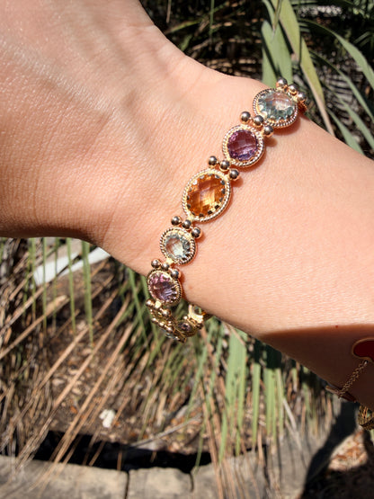 14k Amethyst, Citrine, and Blue Topaz Bracelet, 7.5"