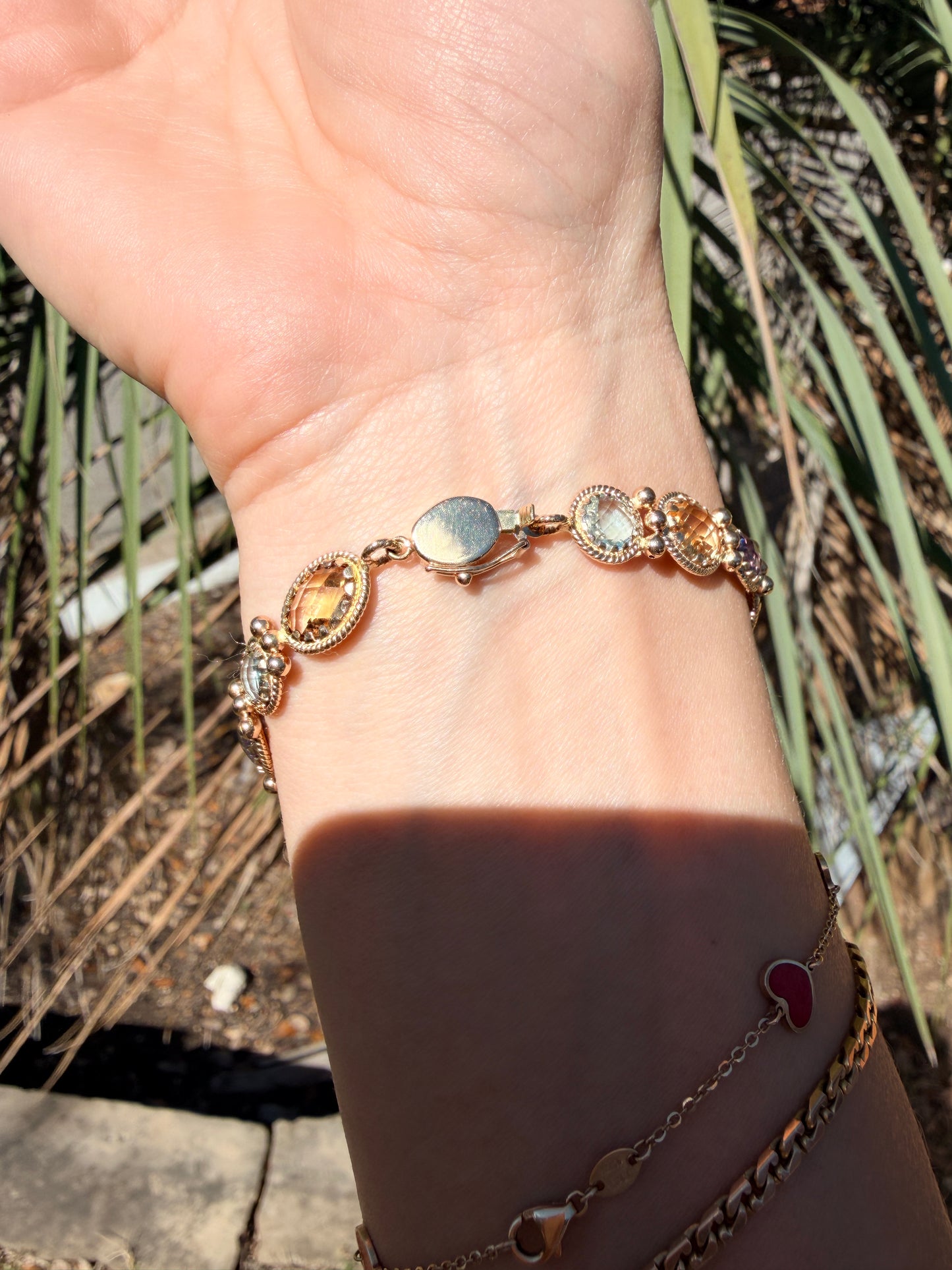 14k Amethyst, Citrine, and Blue Topaz Bracelet, 7.5"