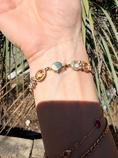 14k Amethyst, Citrine, and Blue Topaz Bracelet, 7.5"