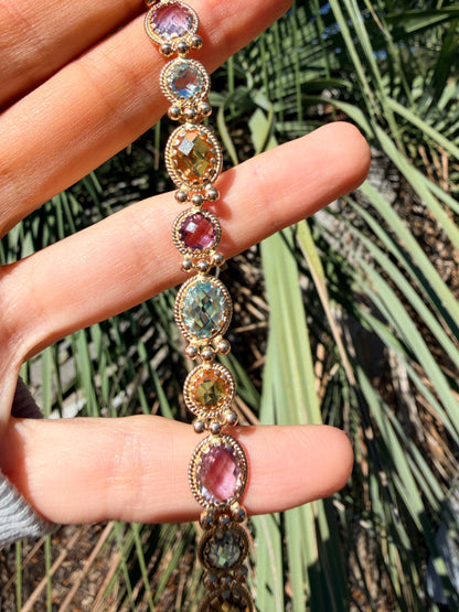 14k Amethyst, Citrine, and Blue Topaz Bracelet, 7.5"