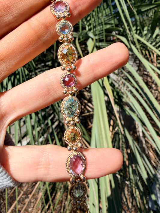 14k Amethyst, Citrine, and Blue Topaz Bracelet, 7.5"