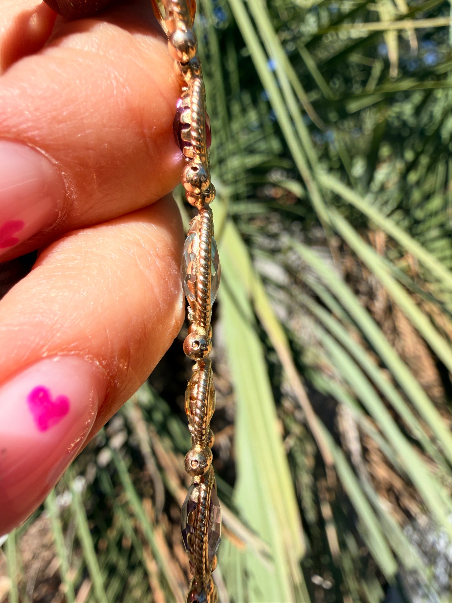 14k Amethyst, Citrine, and Blue Topaz Bracelet, 7.5"