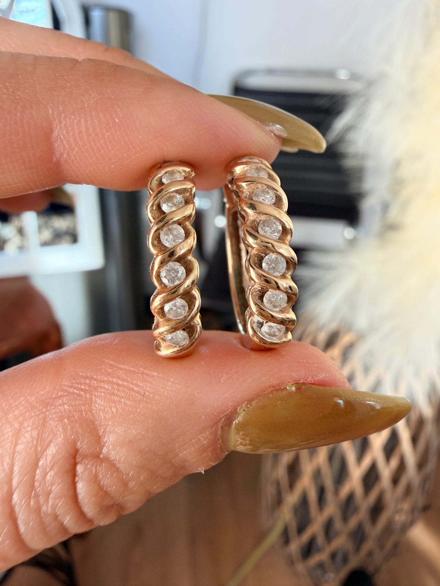 14k diamond hoops