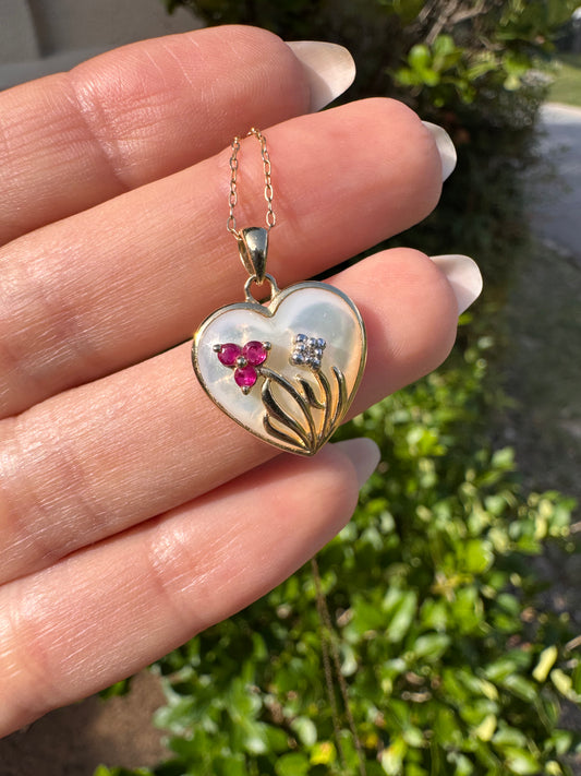 14k Mother of Pearl Heart Charm