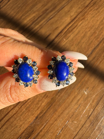14k Lapis, Sapphire, and Diamond Studs