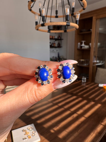 14k Lapis, Sapphire, and Diamond Studs