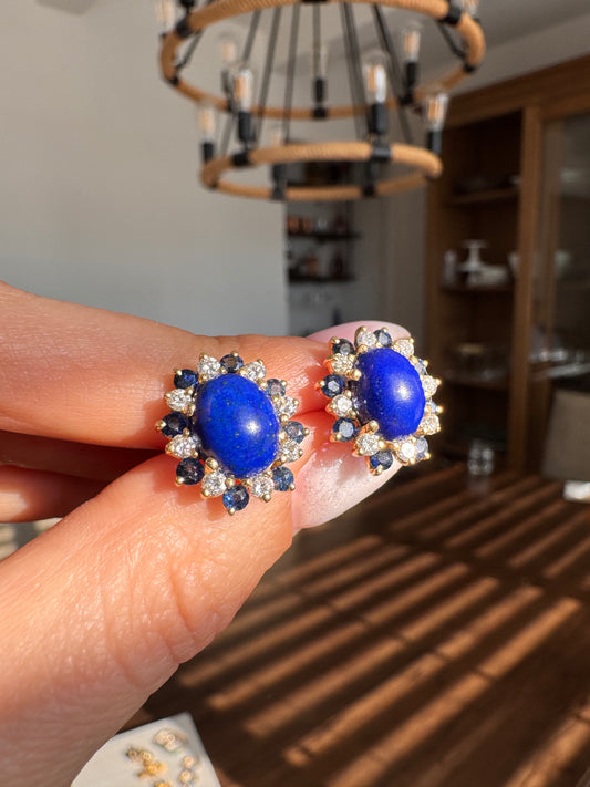 14k Lapis, Sapphire, and Diamond Studs