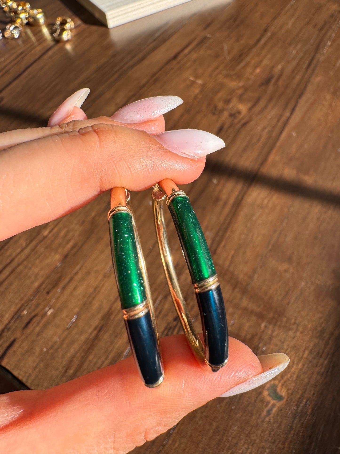 14k Green and Blue Enamel Hoops