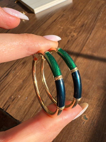 14k Green and Blue Enamel Hoops