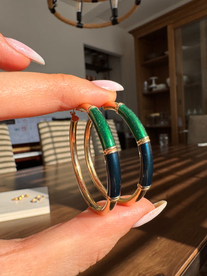 14k Green and Blue Enamel Hoops