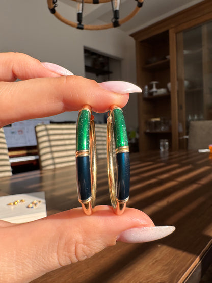 14k Green and Blue Enamel Hoops