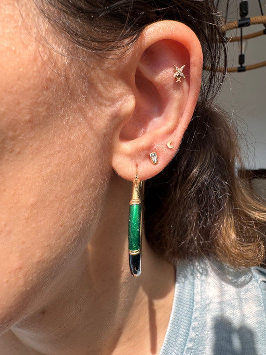 14k Green and Blue Enamel Hoops