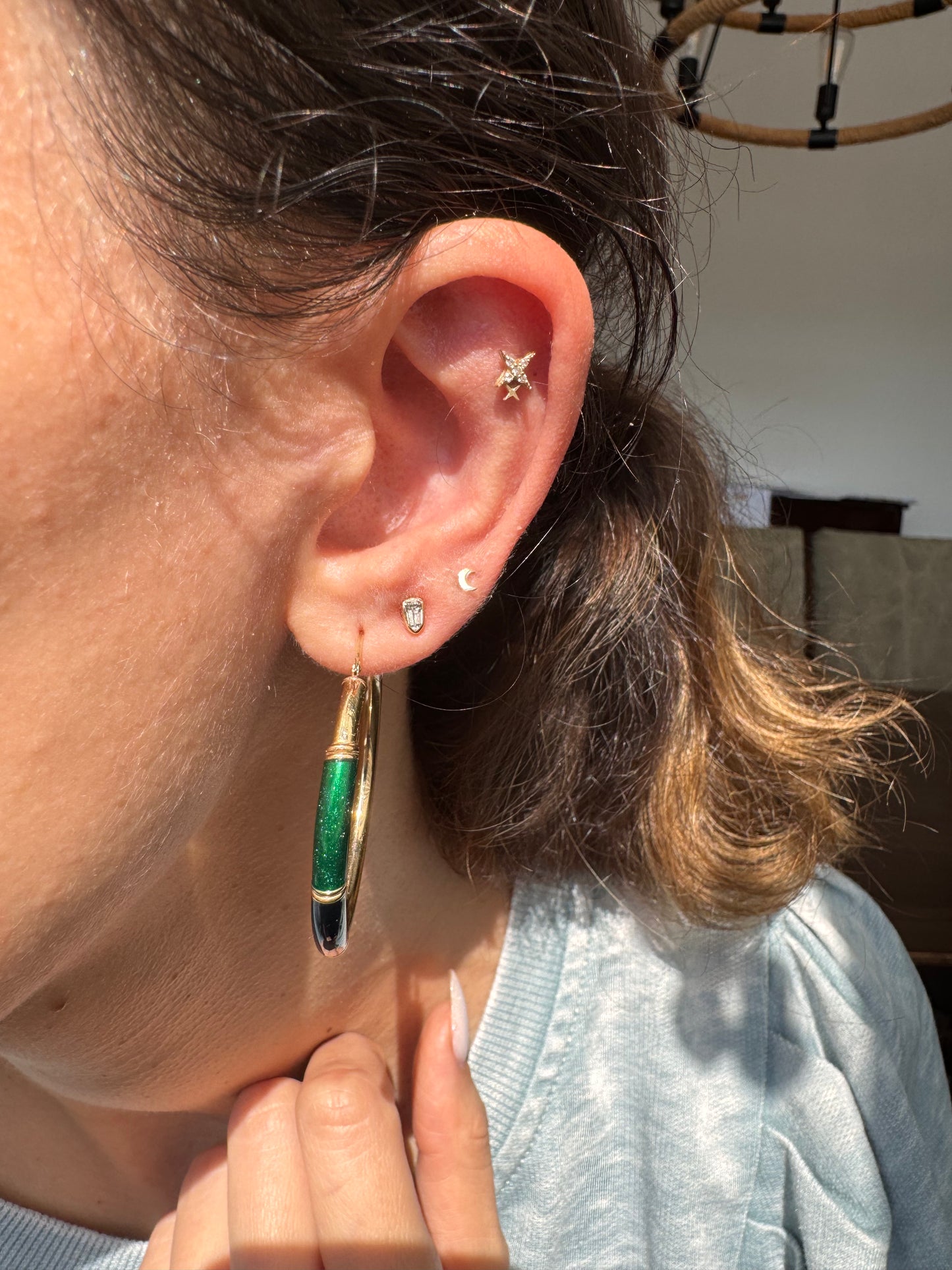 14k Green and Blue Enamel Hoops
