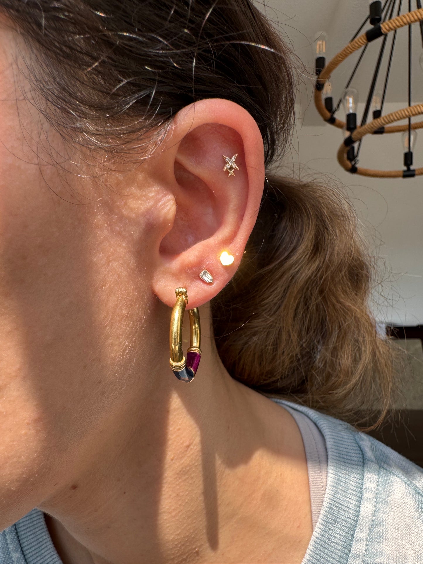 14K Purple and Blue Enamel Hoops