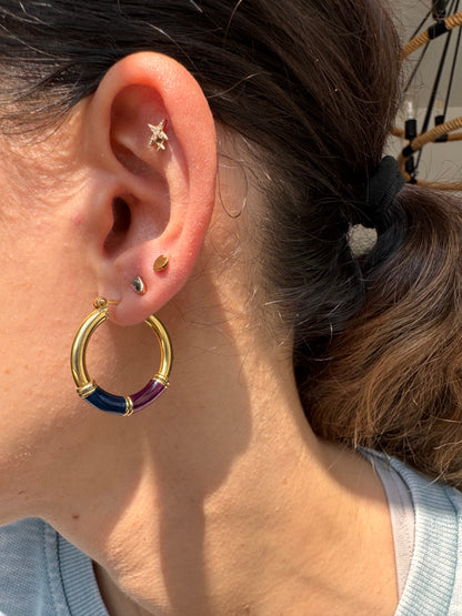 14K Purple and Blue Enamel Hoops