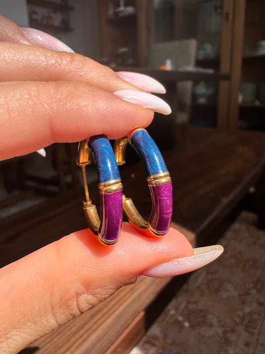 14K Purple and Blue Enamel Hoops