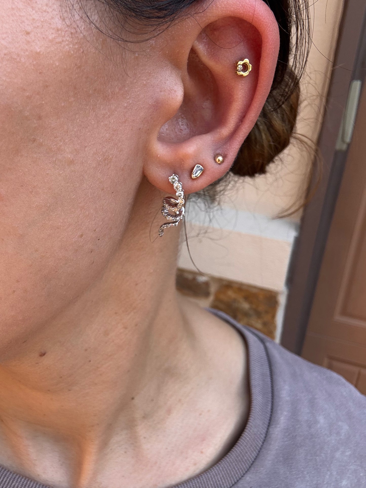 14k Diamond Swirl Earrings