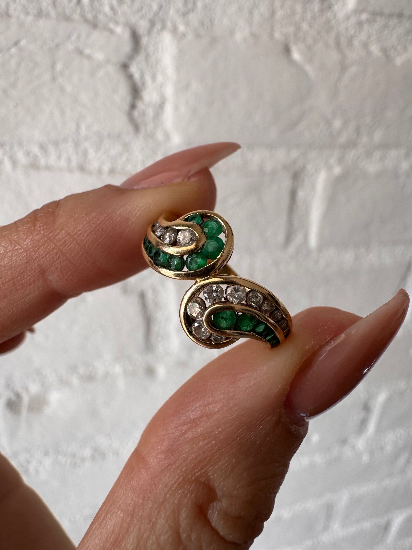 14k Emerald and Diamond Swirl-size 6.25