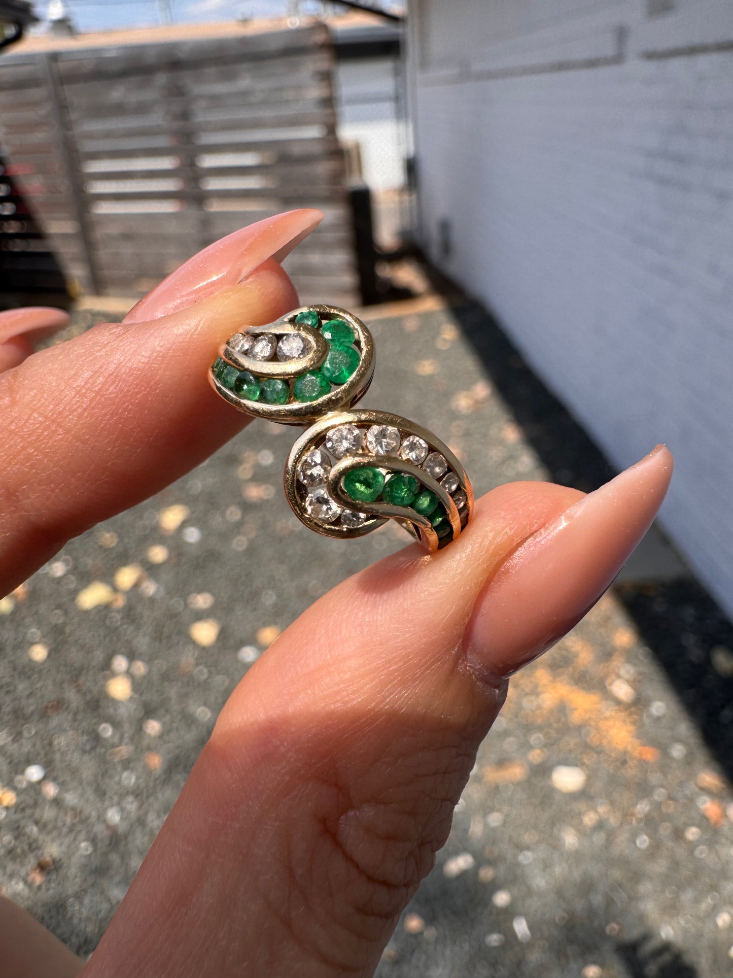 14k Emerald and Diamond Swirl-size 6.25