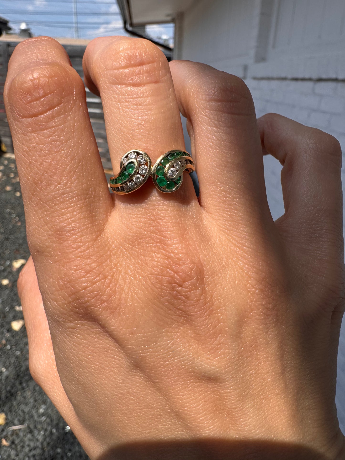 14k Emerald and Diamond Swirl-size 6.25