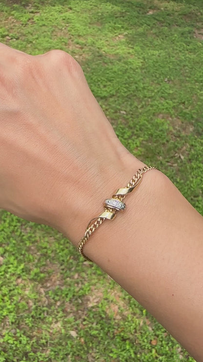 14k Curb Bracelet with Diamond Swirl Station